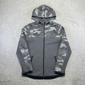 Hollister Hoodie Mens Small Grey Camouflage Full Zip Sweatshirt Tech Fleece